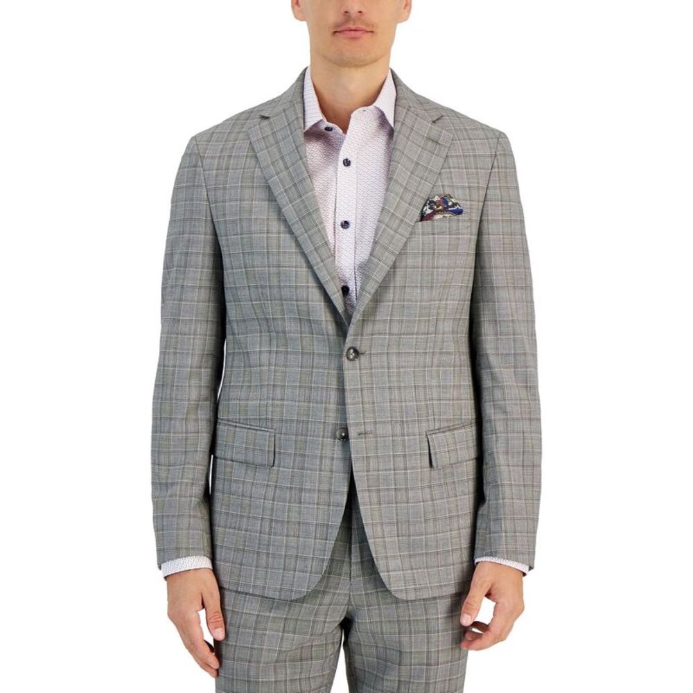 Tallia Mens Slim-Fit Wool Plaid Suit Jacket 42 Long Cream/Brown - NWT $425